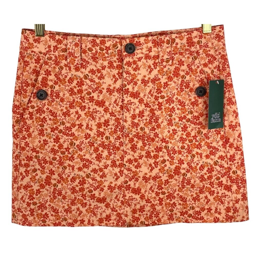 Wild Fable Womens Size 4 Orange Floral Chino Button Front Skirt